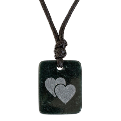 Hearts Pendant Necklace in Dark Green Jade from Guatemala