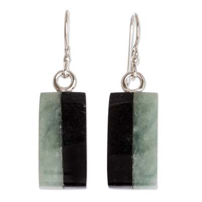 Dual Green and Black Jade Dangle Earrings from Guatemala