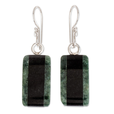 Striped Dark Green and Black Jade Earrings from Guatemala