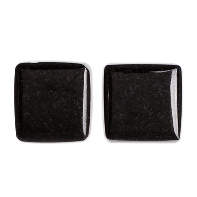 Minimal Square Cut Black Jade Stud Earrings from Guatemala