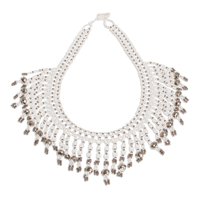 Grey and Clear Beaded Waterfall Necklace