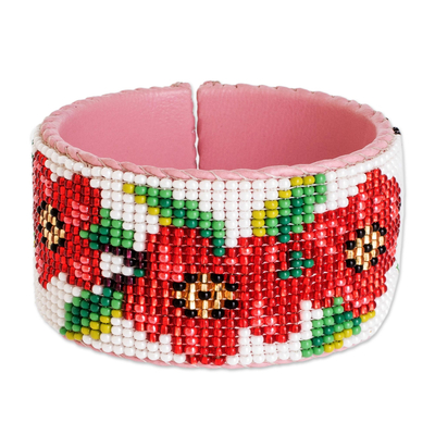 Handmade Floral Bead Cuff Bracelet