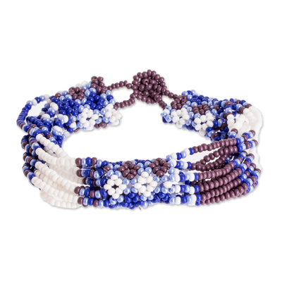 Blue and Purple Beaded Wristband Bracelet