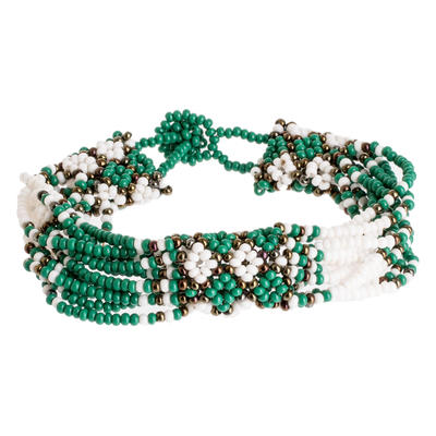 Green and White Beaded Bracelet