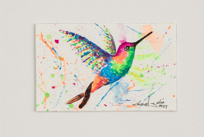Hummingbird Painting in Watercolor on Paper
