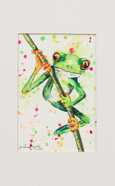 Signed Watercolor Frog Painting