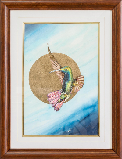 Watercolor Hummingbird Painting with a Cedar Frame