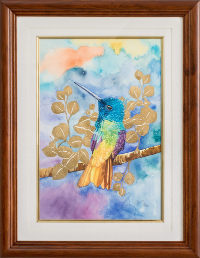 Framed Hummingbird Watercolor Painting from Costa Rica