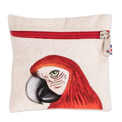 Costa Rican Hand Painted Red Macaw Cotton Coin Purse
