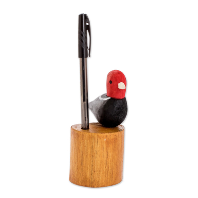 Colorful Hand Carved Costa Rican Bird Wood Pencil Holder
