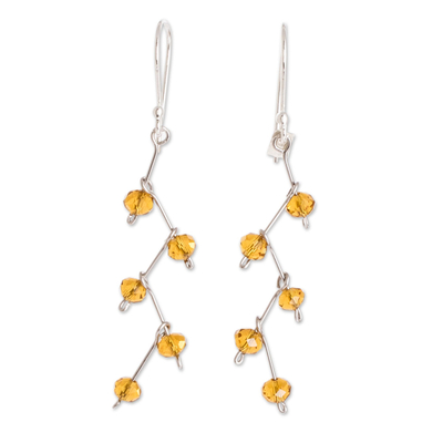 Amber Colored Crystal Bead Earrings With Sterling Silver