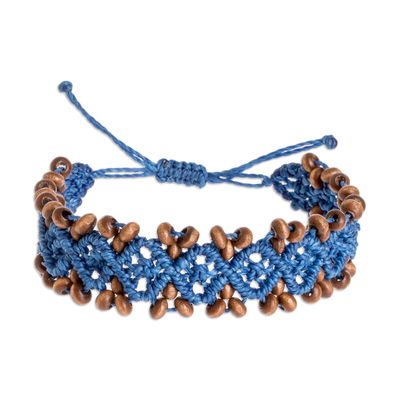 Ocean Blue Macrame Bracelet with Pinewood Beads