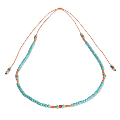 Light Blue and Orange Beaded Necklace with Sliding Knot