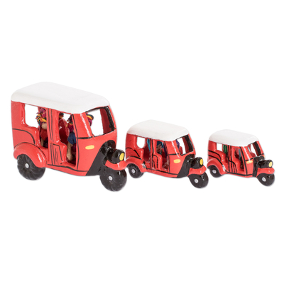 Mini Red Tuc Tuc Taxis with Dolls from Guatemala (Set of 3)