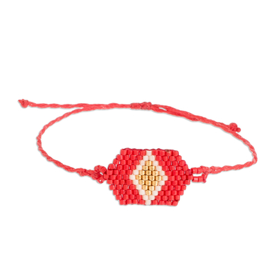 Red and Gold Unisex Glass Beaded Diamond patterned Bracelet