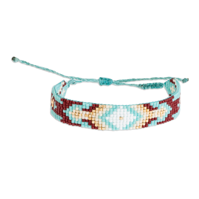 Turquoise Red and Yellow Diamond Patterned Wristband