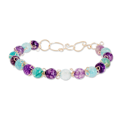 Purple Blue and White Agate Beaded Bracelet from Costa Rica