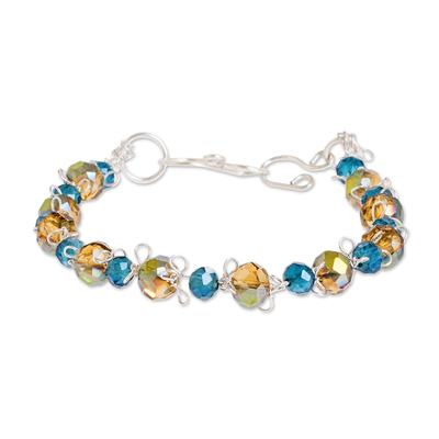 Blue and Amber Crystal Beaded Bracelet from Costa Rica