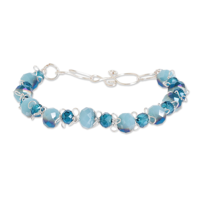 Aquamarine-Colored Crystal Bead Bracelet with Hook Clasp