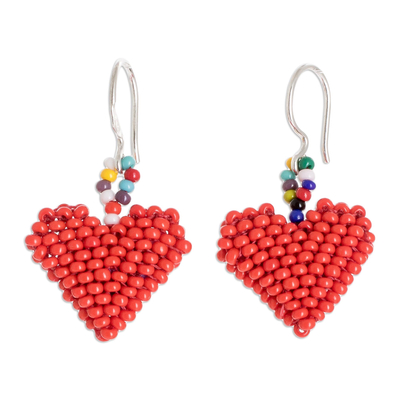 Bright Red Heart Earrings on Sterling Silver Hooks