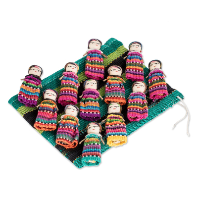 12 Guatemala Handcrafted Cotton Worry Doll Figurines