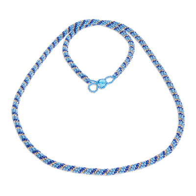 Blue Beaded Glass Long Strand Necklace