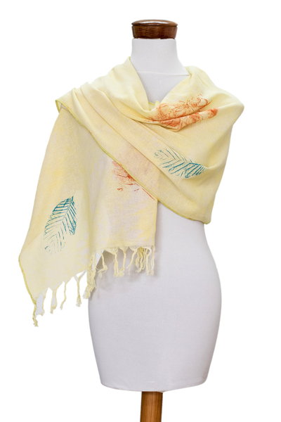 Fringed Hand-Painted Cotton Scarf