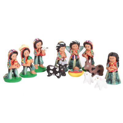 Ceramic Nativity Scene Handcrafted in Guatemalan (12 Pieces)