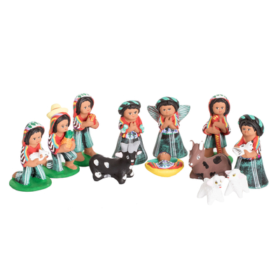 Traditional Guatemalan Ceramic Nativity Scene (12 Pieces)