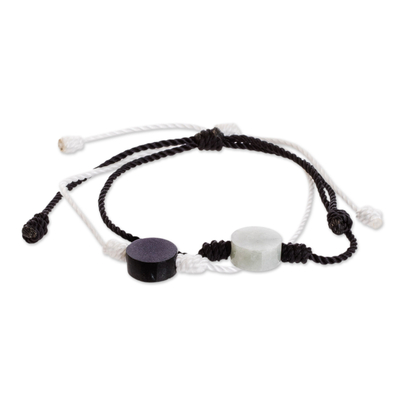 Guatemalan White and Black Cord Bracelets with Jade (Pair)