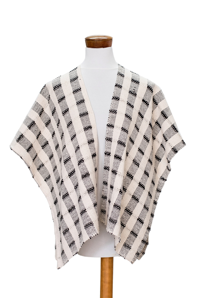 Hand-woven Black and White Ruana Made with 100% Cotton
