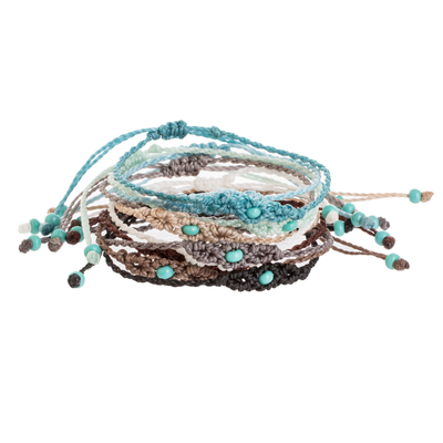 Set of 10 Handcrafted Assorted Glass Bead Macrame Bracelets