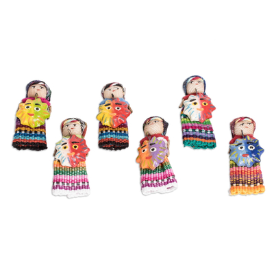 Set of 6 Handcrafted Cotton Decorative Dolls from Guatemala