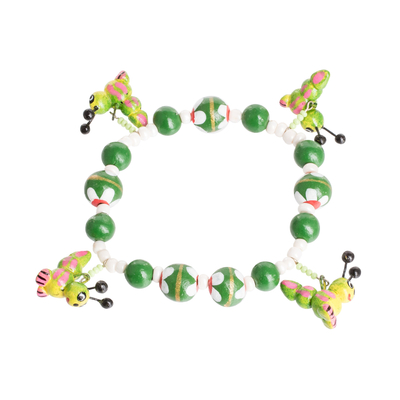 Handcrafted Ceramic Beaded Stretch Bracelet in Green