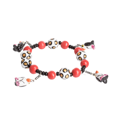 Handcrafted Ceramic Beaded Stretch Bracelet with Penguins