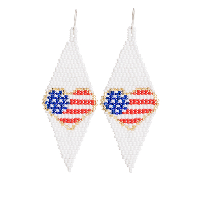 Diamond-shaped and Flag-themed Glass Beaded Dangle Earrings