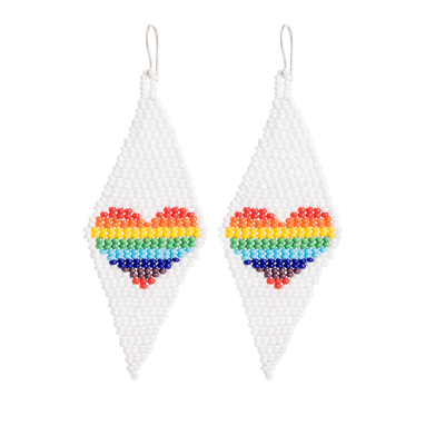 Diamond-shaped LGBTQ+ Themed Glass Beaded Dangle Earrings
