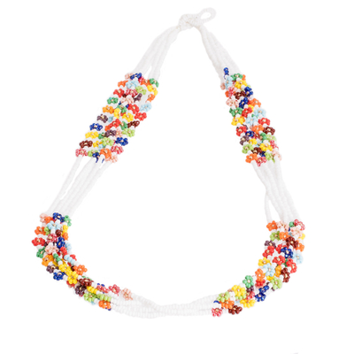 Artisan Crafted Floral Glass Beaded Necklace from Guatemala
