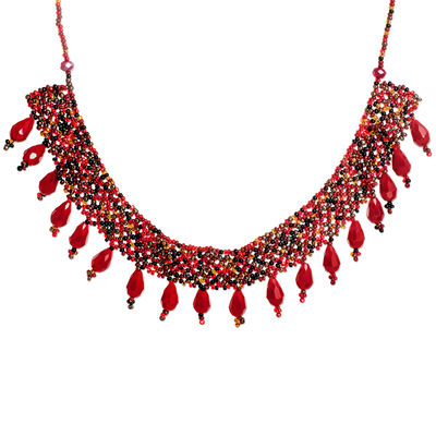 Guatemalan Artisan Crafted Red Beaded Statement Necklace