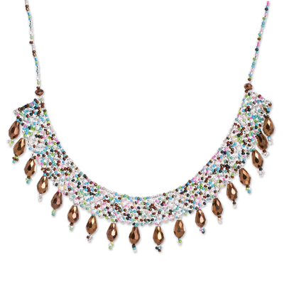 Guatemalan Golden Crystal Beaded Statement Necklace