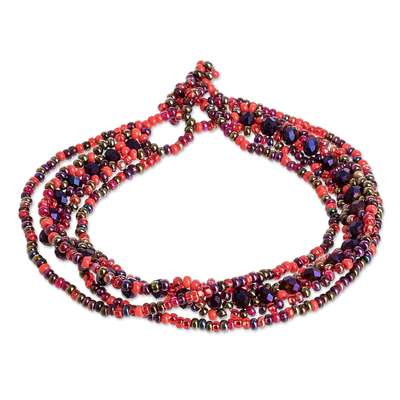 Handcrafted Crystal and Glass Beaded Red Wristband Bracelet