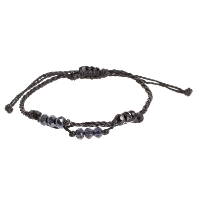 Black Cord Bracelet with Crystal Beads