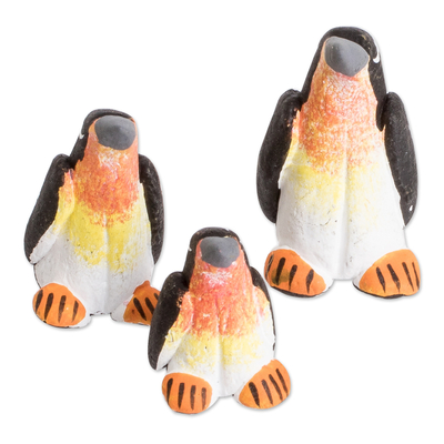 Set of 3 Penguin Ceramic Figurines from Guatemala