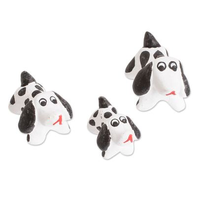 Set of 3 Dalmatian Dog Ceramic Figurines from Guatemala