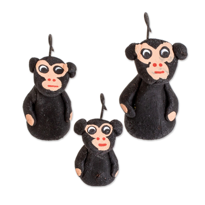 Set of 3 Hand-painted Black Monkey-themed Ceramic Figurines