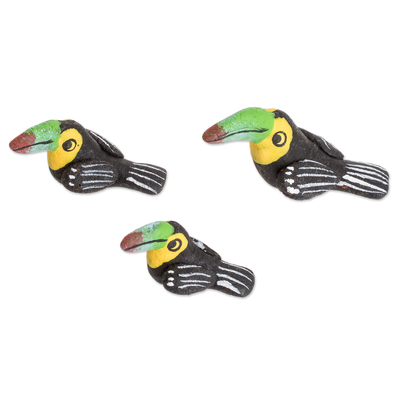 Set of 3 Toucan Ceramic Figurines Handcrafted in Guatemala
