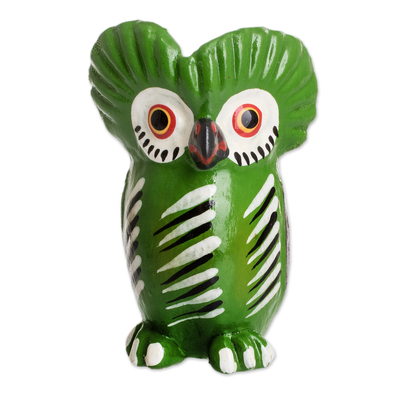 Green Owl-shaped Ceramic Figurine Handmade in Guatemala