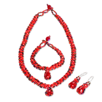 Beaded Pendant Necklace Earrings and Bracelet Jewelry Set