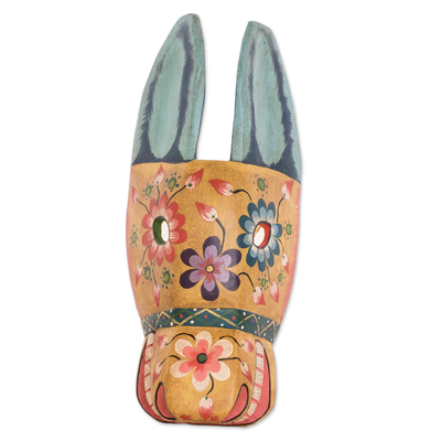 Floral Wood Horse Mask in Yellow from Guatemala