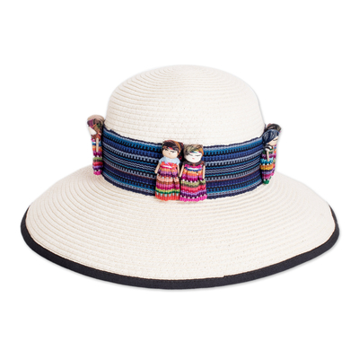 Artisan Crafted Worry Dolls Hat Band from Guatemala in Blue
